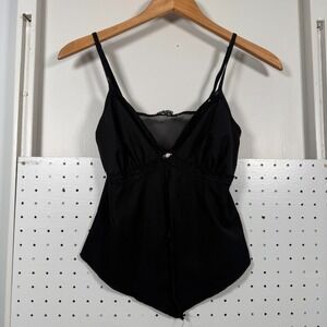 Mixed Threads Crop Cami Tank Top Bustier V-Neck Rosette Split-Hem Small VTG Y2K‎